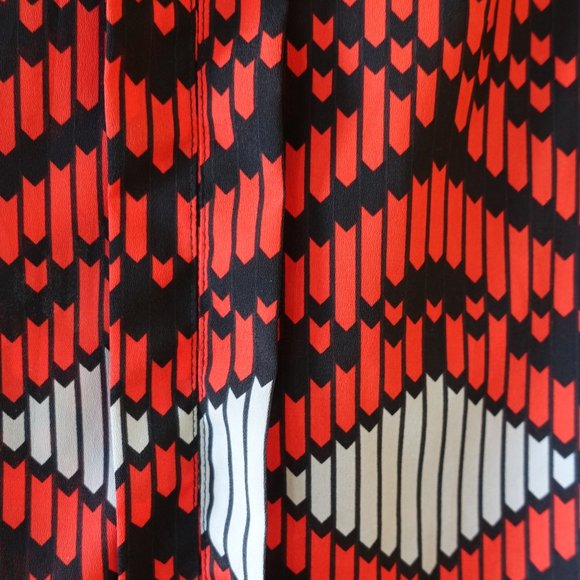 Poema geometric red grey black boho tunic top S SM Small - Picture 4 of 12